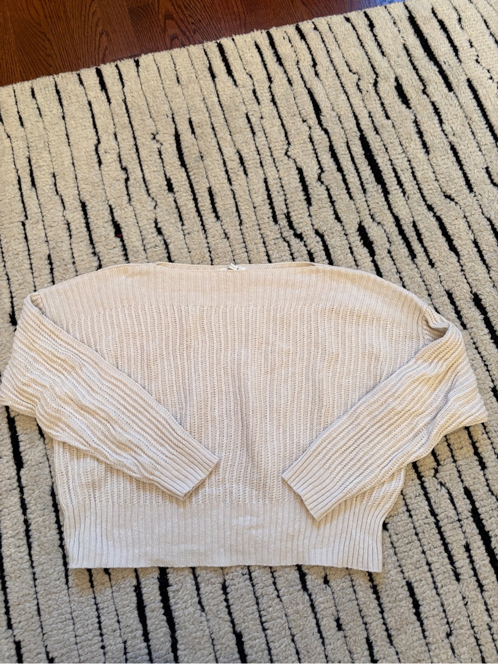 Splendid Cream Off-the-Shoulder Ribbed Sweater